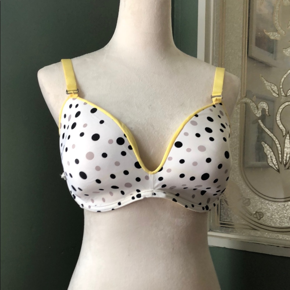Polka Dot Padded Bra - Yellow Trim